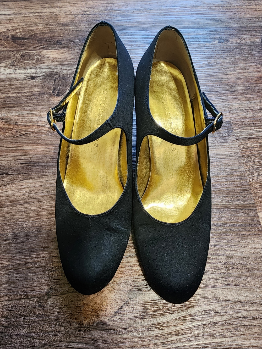 Anthropologie Navy Blue Mary Jane Heels with Gold Insole - Stylish Dress Shoes